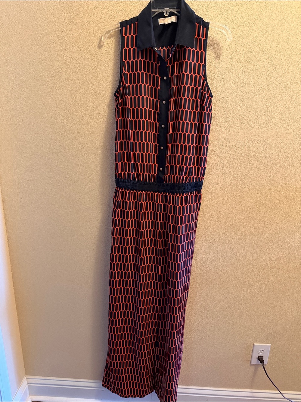 Free People Sleeveless Navy & Coral Geometric Maxi Dress